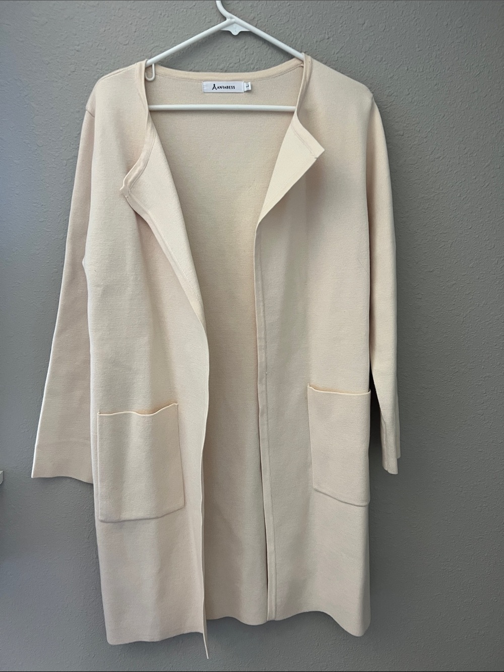 Anrabess Open-Front Long Cream Cardigan Coat